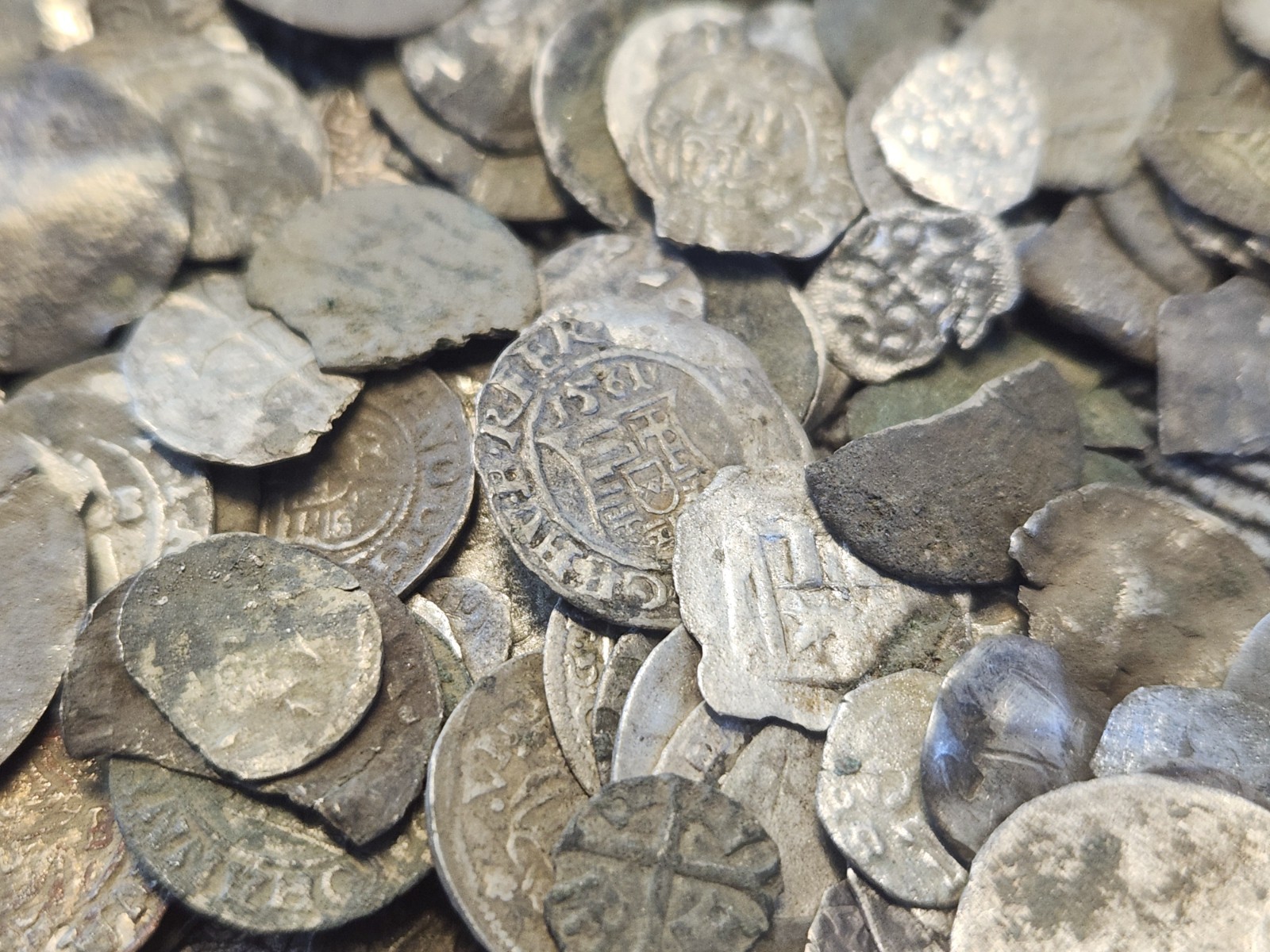 Hammered Medieval Hungarian Silver Coins Small Chips, Great Detail Hammered Medieval Hungarian Silver Coins Small Chips, Great Detail