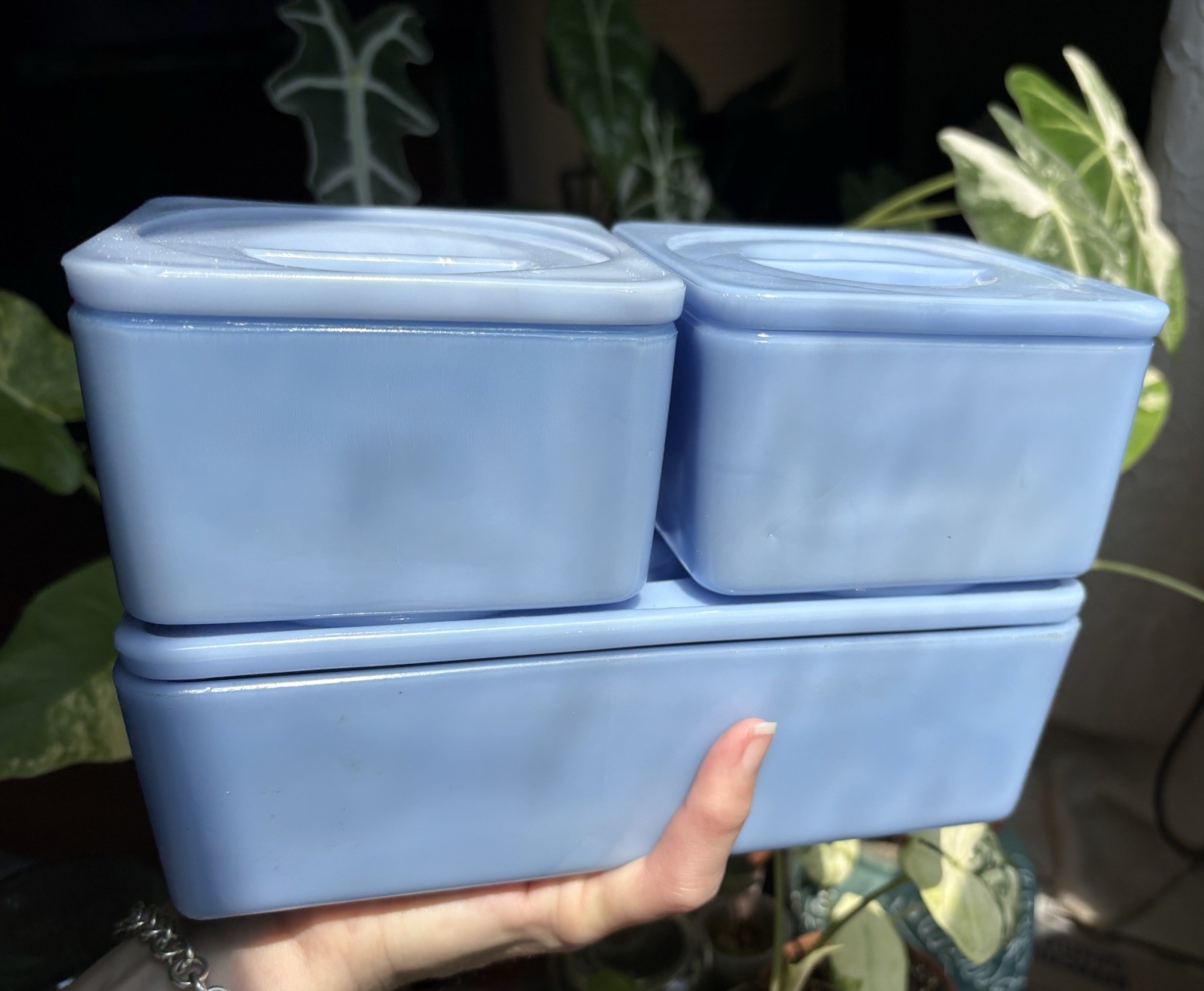 Vintage 1920s Jeannette Delphite Refrigeration Storage Set “Fridgies” Vintage 1920s Jeannette Delphite Refrigeration Storage Set “Fridgies”