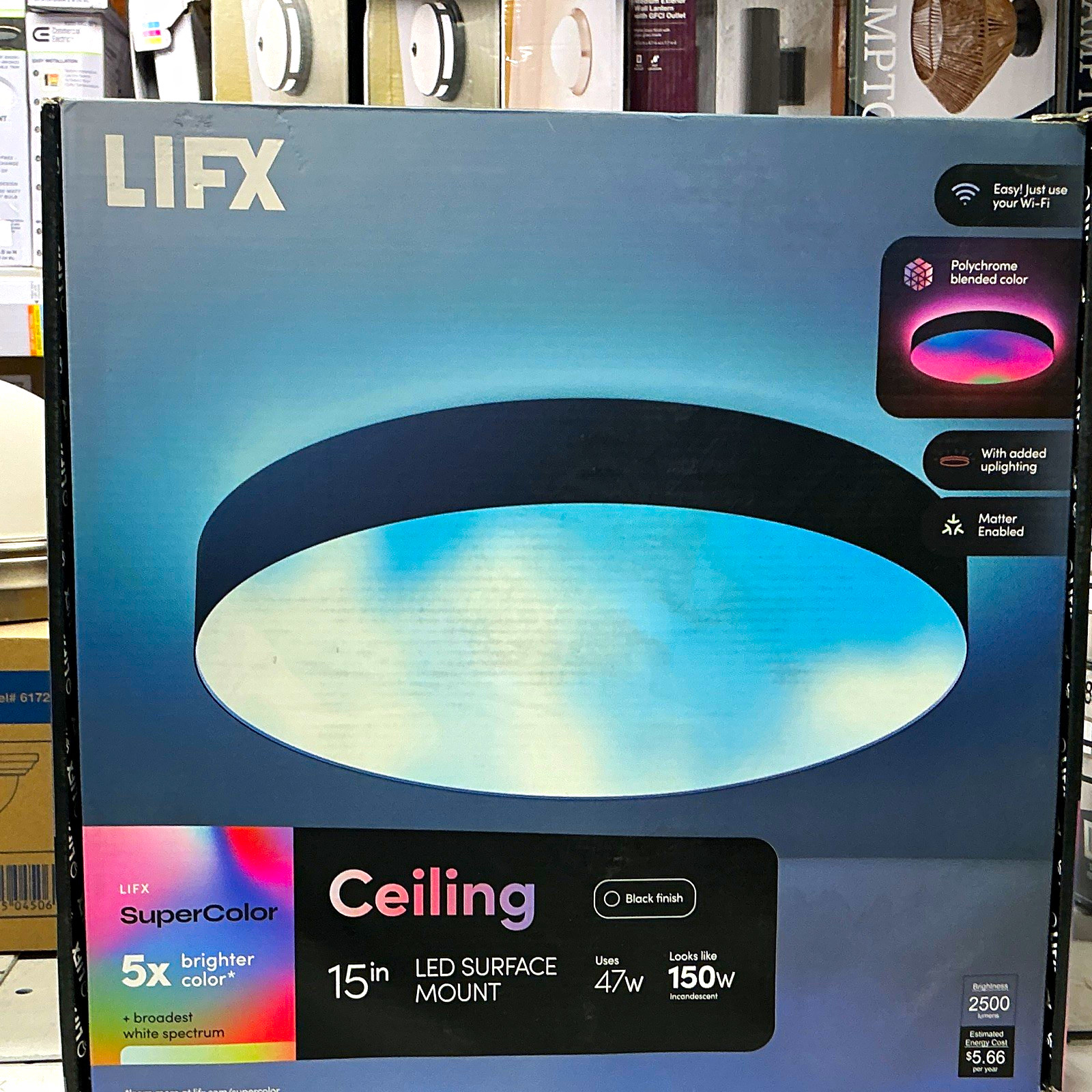 LIFX SuperColor 15in Smart LED Wi-Fi/App Ceiling Light Black 2500lm