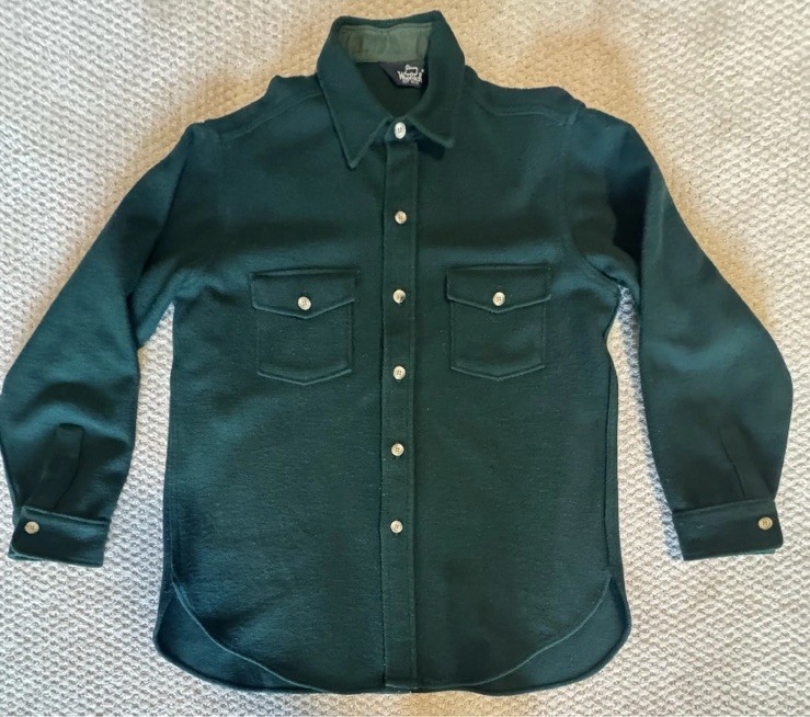 Vintage Woolrich CPO Wool Shirt Jacket Green Men Large Double Flap Pockets USA