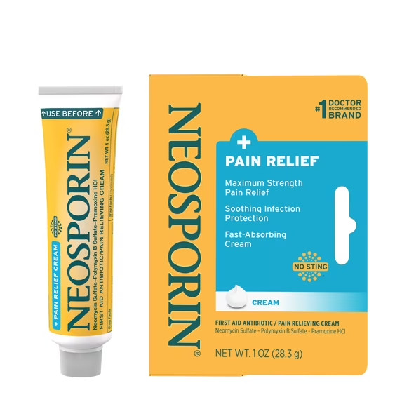 Neosporin + Pain Relief Dual Action First Aid Antibiotic Cream, 1 oz Neosporin + Pain Relief Dual Action First Aid Antibiotic Cream, 1 oz