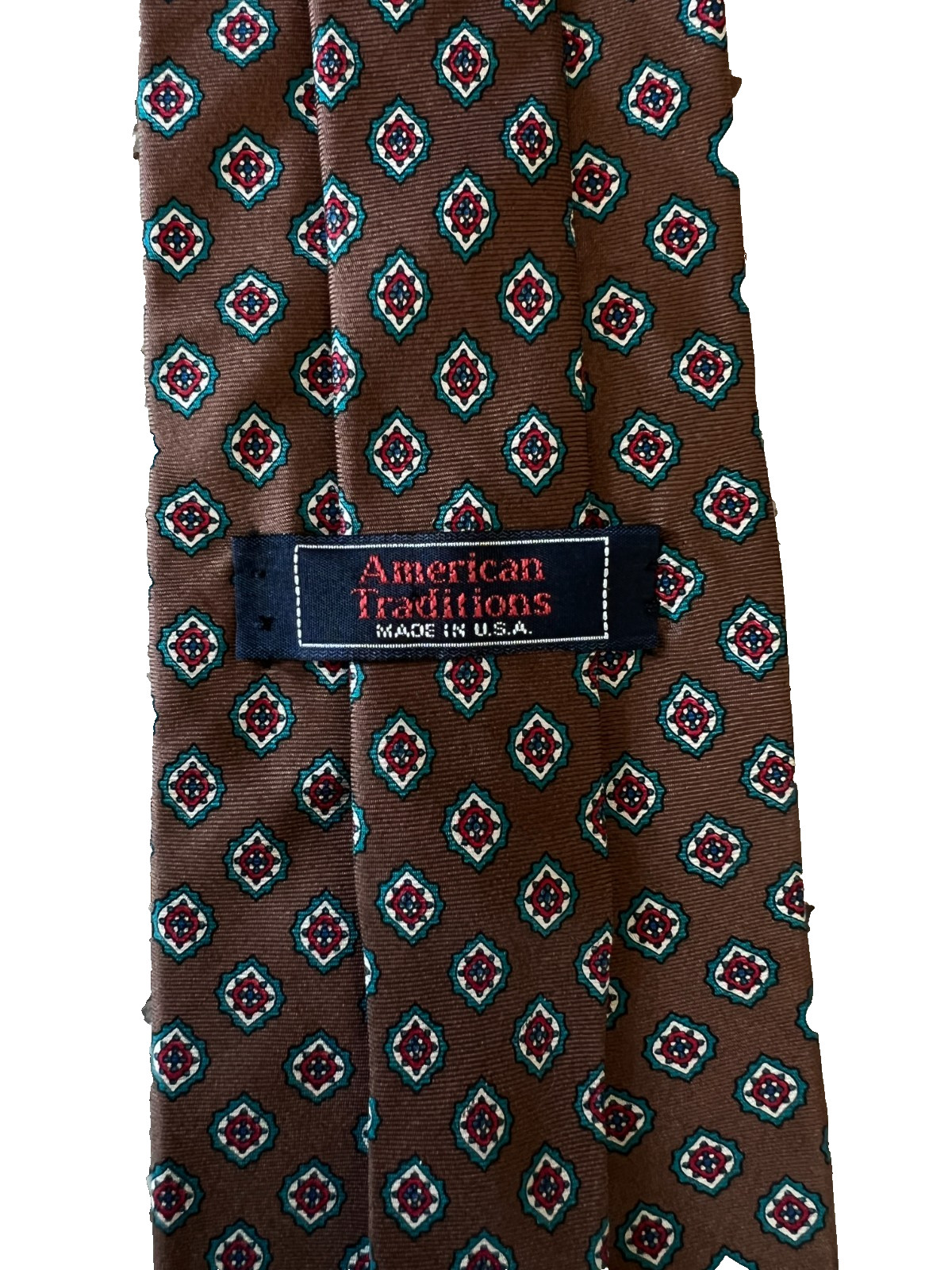 American Traditions 100% Italian Silk Foulard Geometric Men\'s Tie Brown 58\