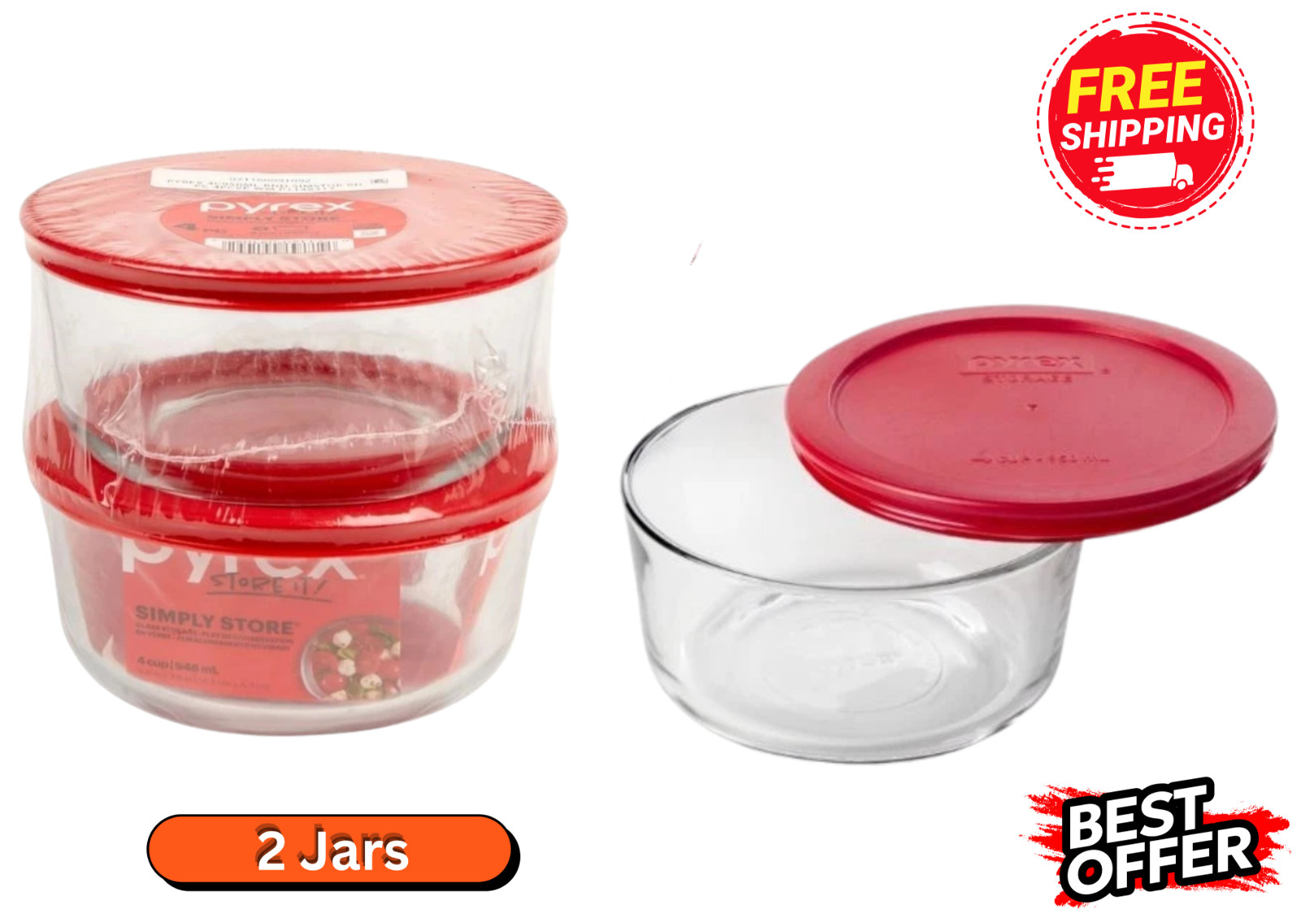 Pyrex Simply Store 4 Cup Glass Bowl Value Pack, Set of 2 - Pyrex Simply Store 4 Cup Glass Bowl Value Pack, Set of 2 -