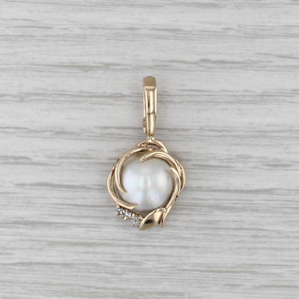 Mabe Pearl Diamond Enhancer Pendant 14k Yellow Gold Enhancer Clip Bail