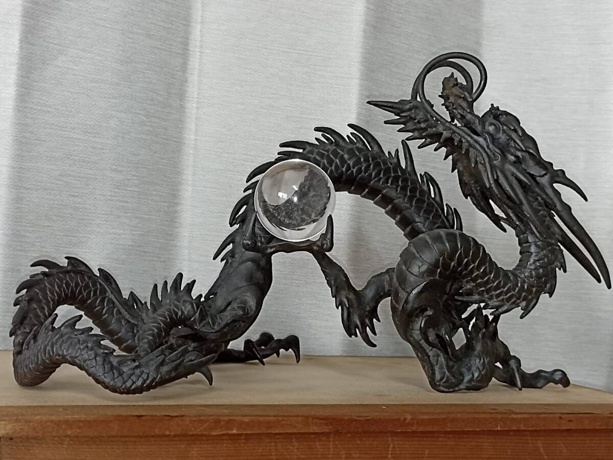 Japanese Antique (late 19thC) Bronze ‘Shōryū’ Dragon & Glass Ball