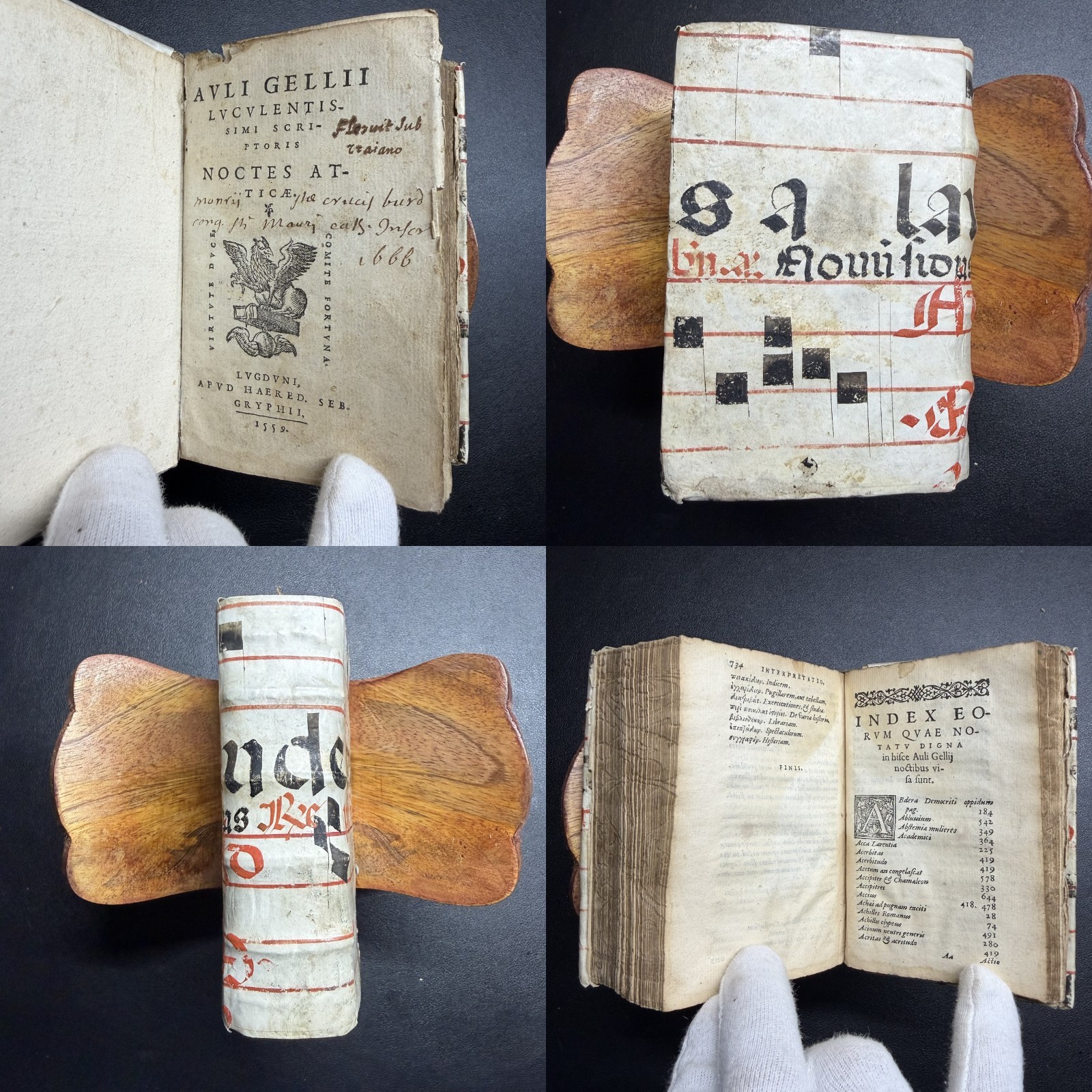 1559 Aulus Gellius Latin, Manuscript Vellum Binding, Gauffered Edges