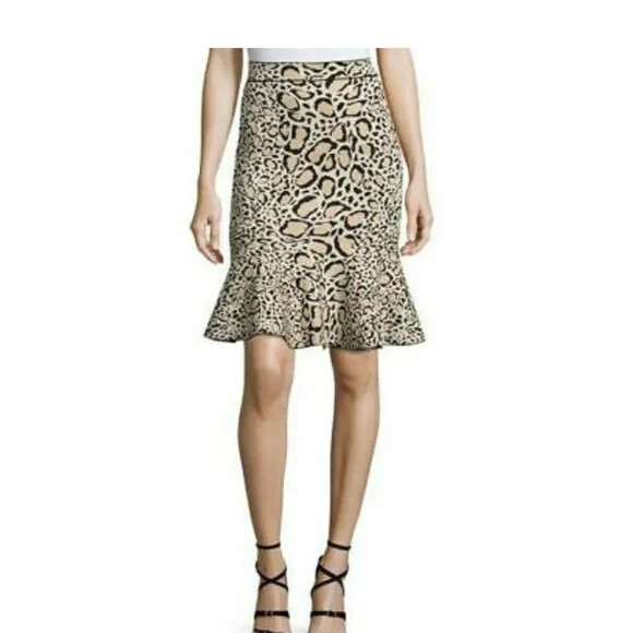 BCBG MAX AZRIA BETHANI SKIRT STRETCH KNIT BODYCON TRUMPET ANIMAL LEOPARD S NWT