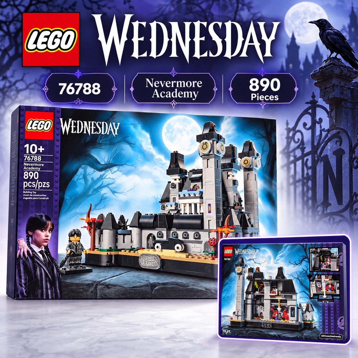 LEGO Wednesday 76788 Nevermore Academy 890pc Addams Family Building Set In Hand