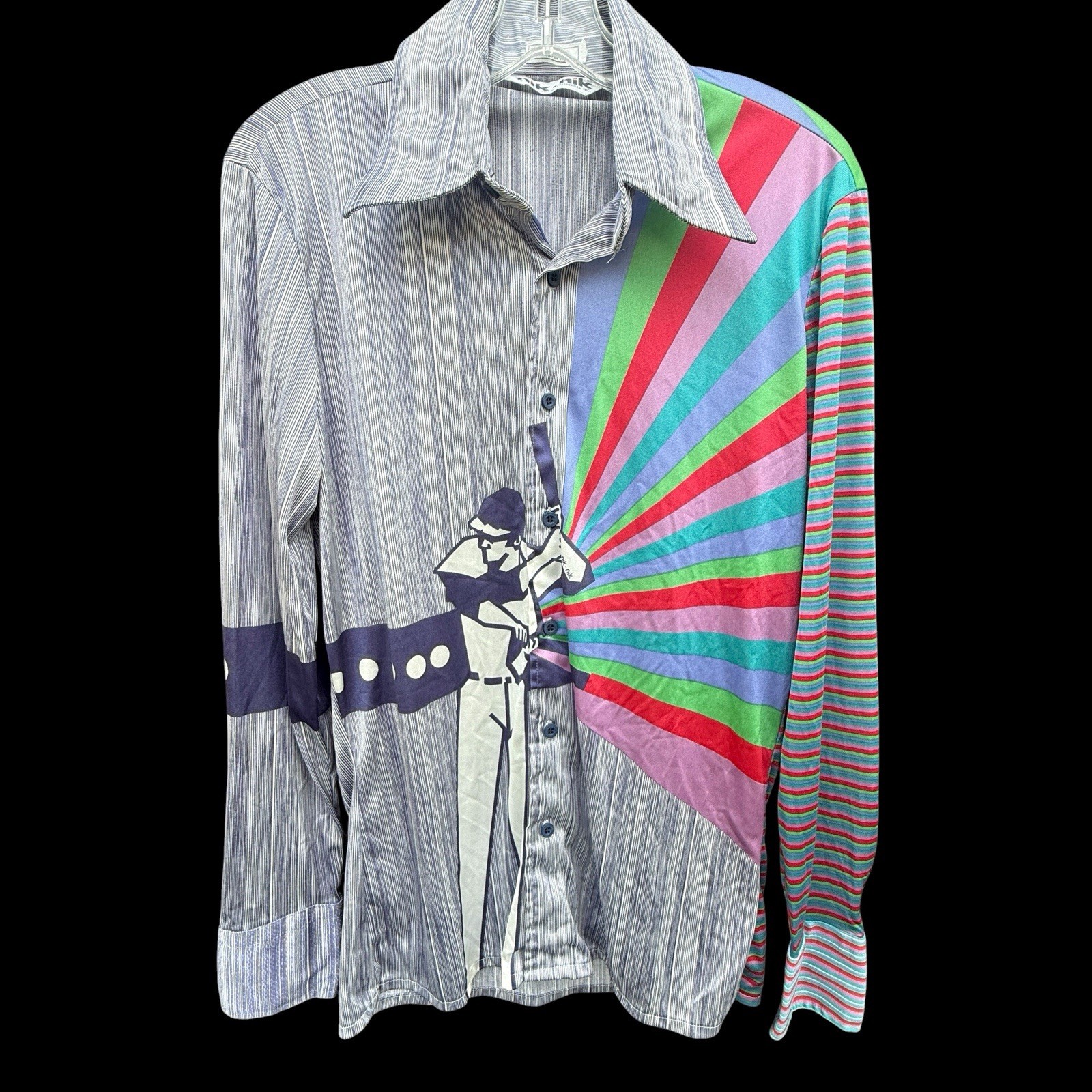 Vintage 1970s Disco NIK NIK Shirt Pop Art Baseball Italy Rare Rainbow sz M