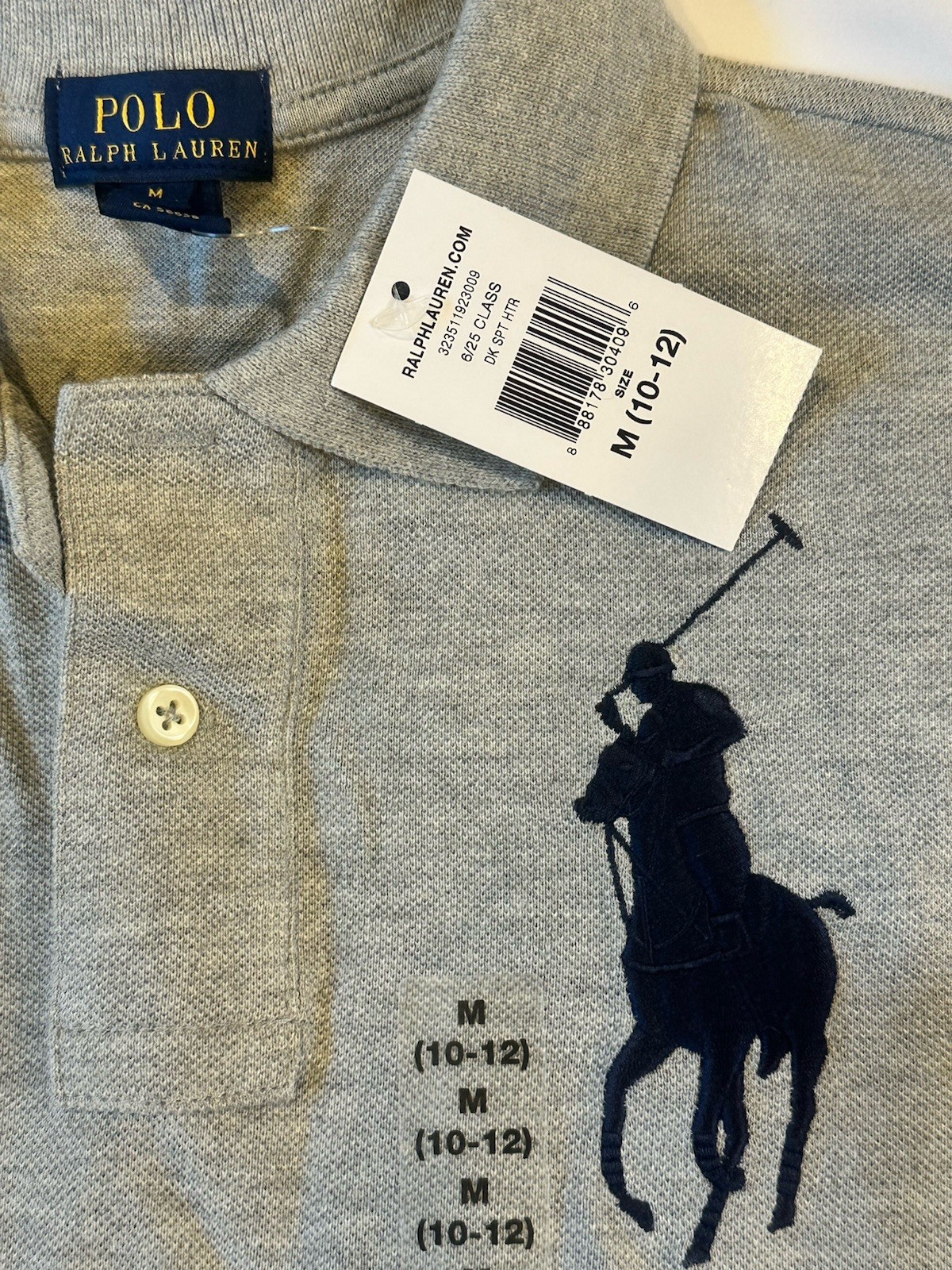 New Polo Ralph Lauren Gray Long Sleeve Polo Shirt Big Pony \ New Polo Ralph Lauren Gray Long Sleeve Polo Shirt Big Pony \