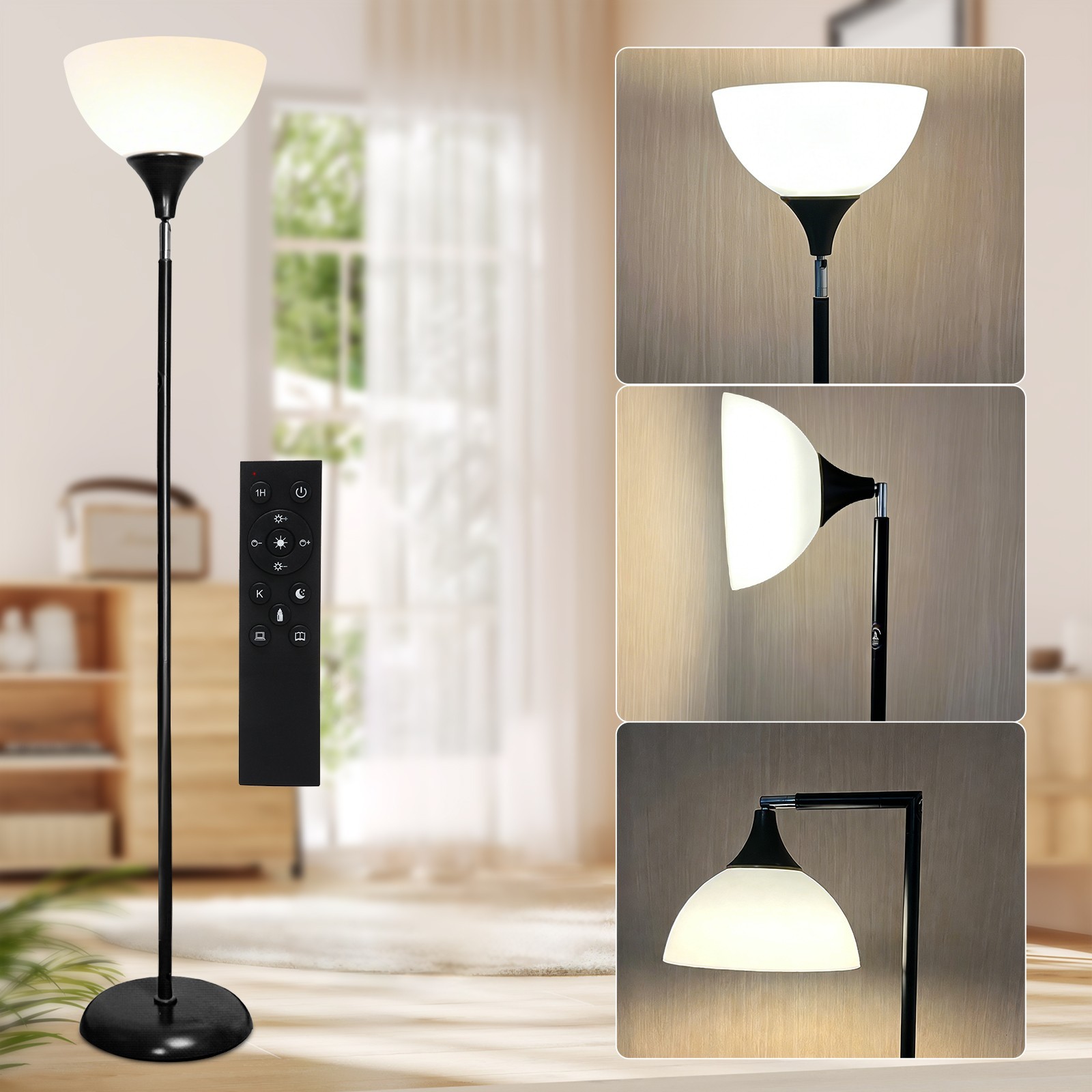Anrotix Dimmable LED Floor Lamp 6.3ft with Remote 90° Foldable Tall Torchiere Anrotix Dimmable LED Floor Lamp 6.3ft with Remote 90° Foldable Tall Torchiere