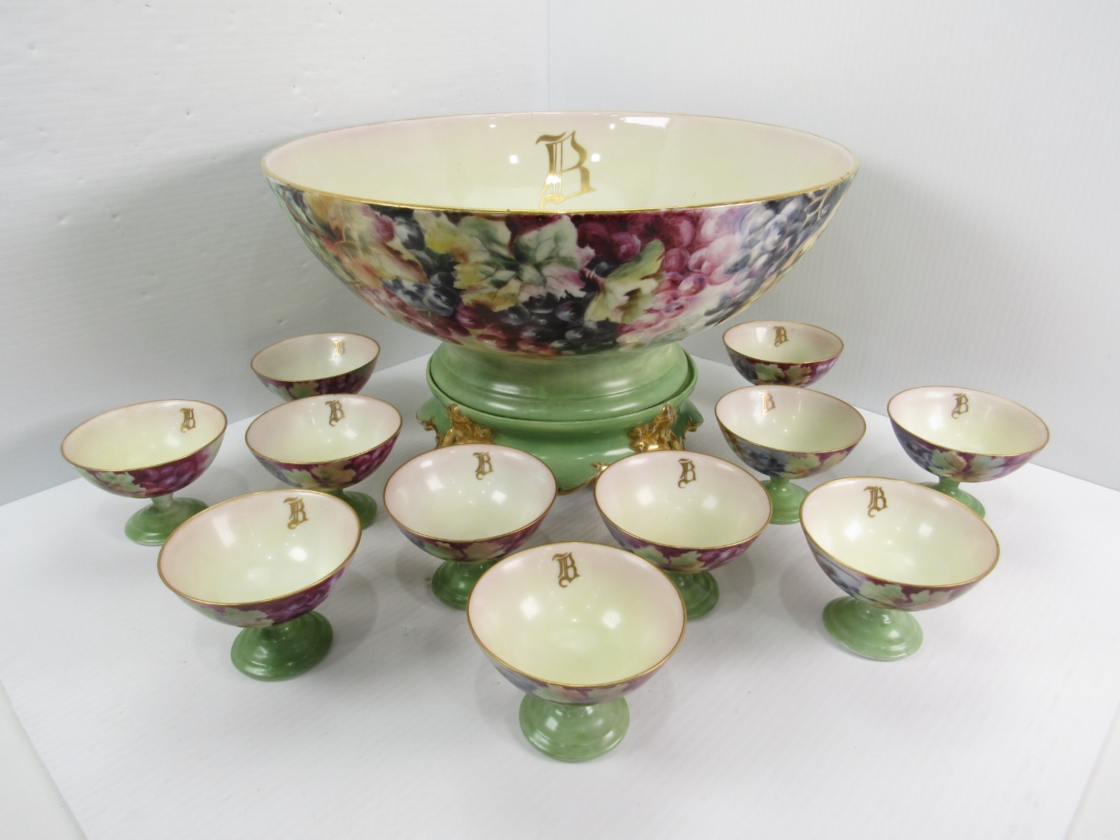 T & V (Tressemanes & Vogt) Limoges Punch Bowl and 11 Cup Set