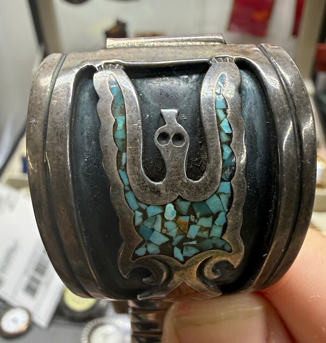 Vintage 1960s HMIJ Gilbert Ortega Navajo Sterling Turquoise Coral Watch Cuff