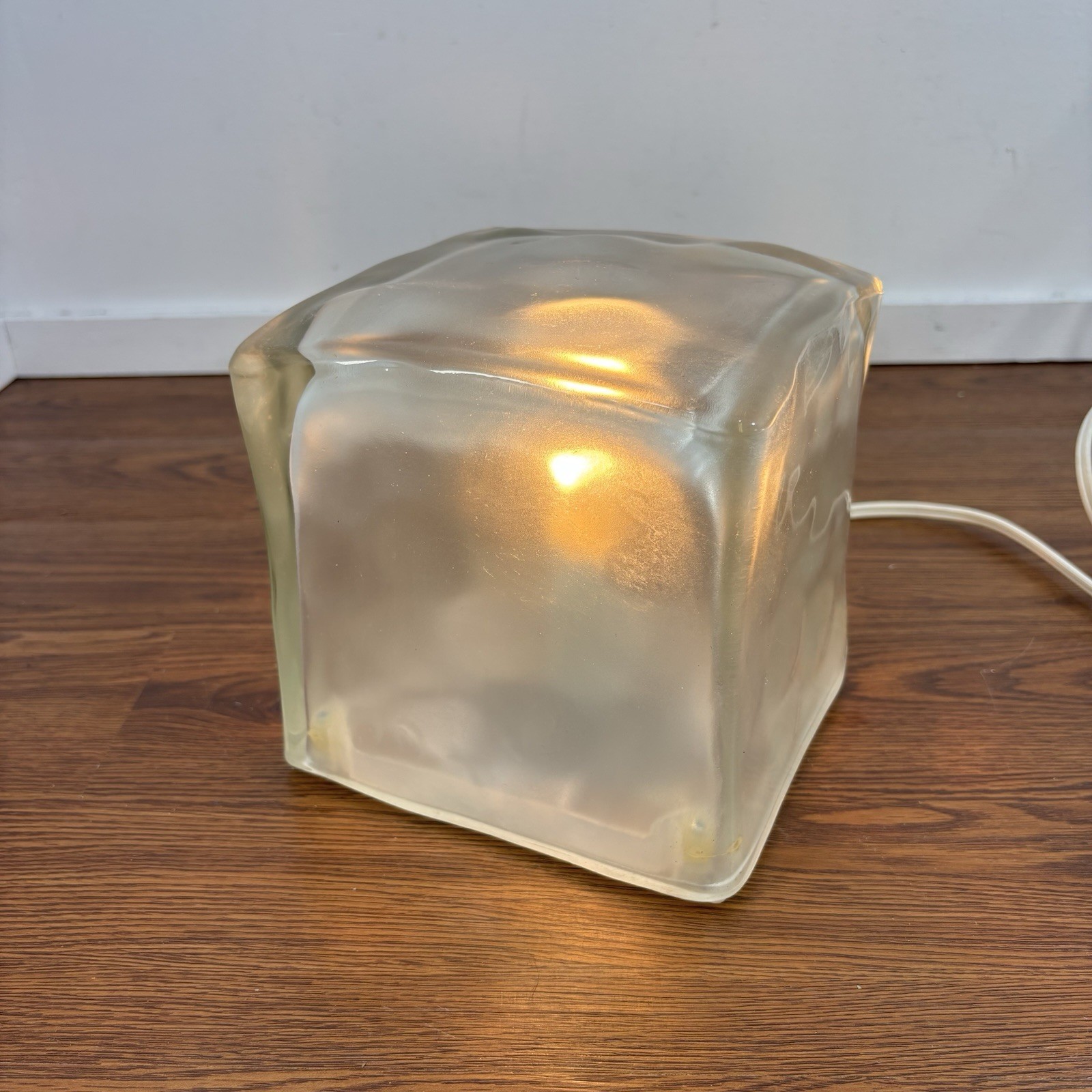 Vintage IKEA Iviken Ice Cube Table Lamp Frosted Glass Block