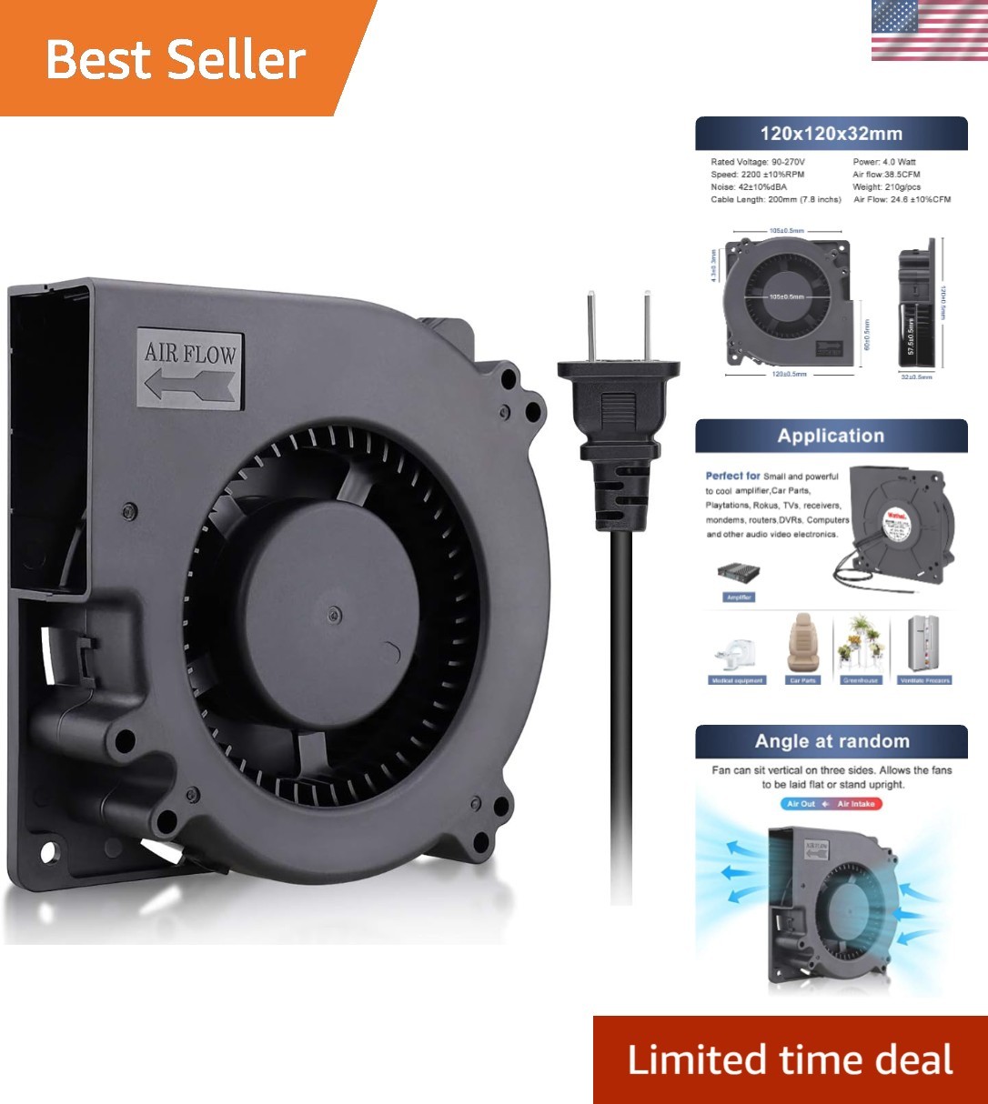 Durable 120mm Centrifugal Blower with Dual Ball Bearings & Energy Saving Design