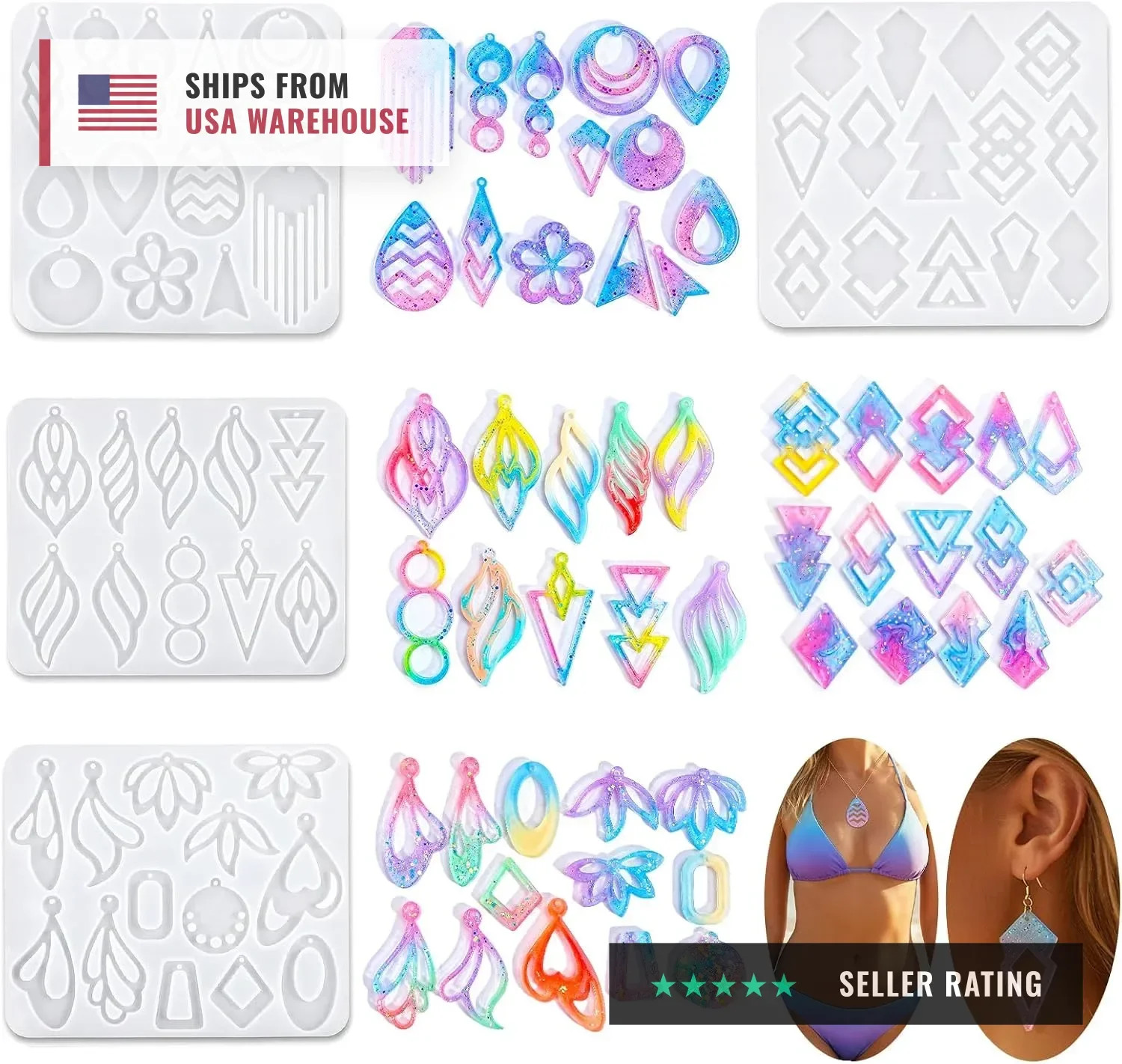 4Pcs Resin Earring Molds, Geometric Resin Jewelry Molds with Hole, Irregular