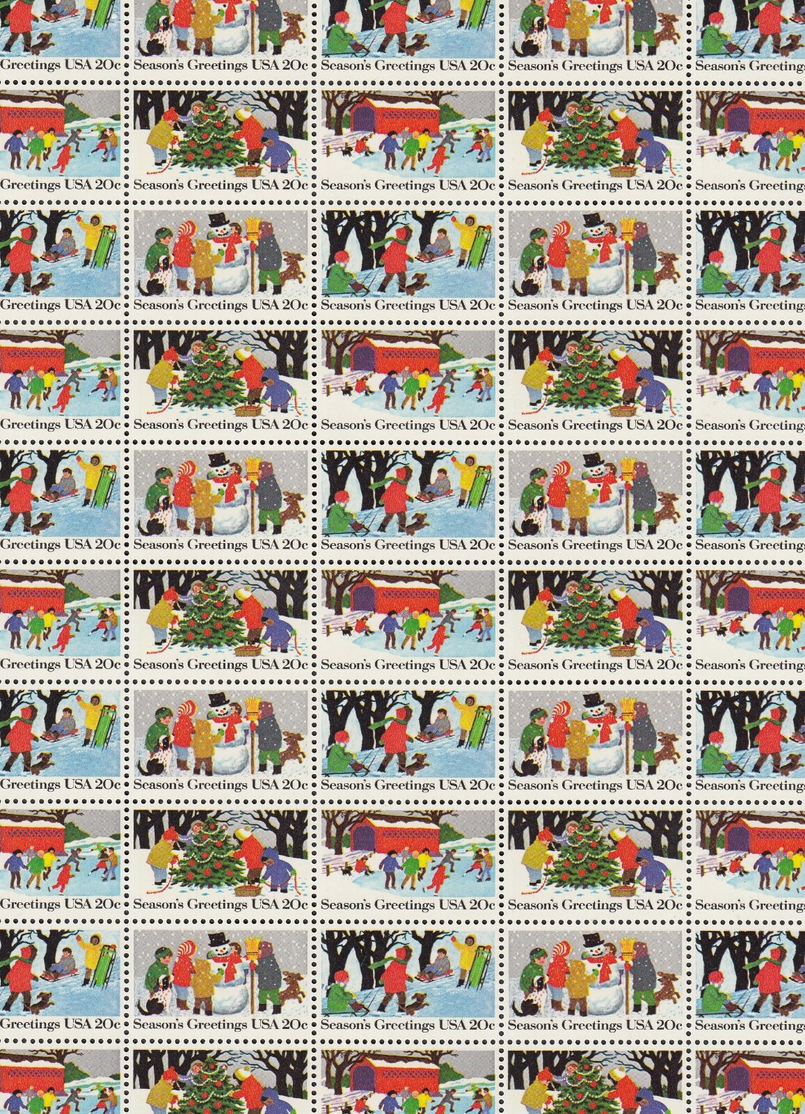 Season's Greetings Mint Sheet of 50 Stamps, Scott #2027-30, MNH, 