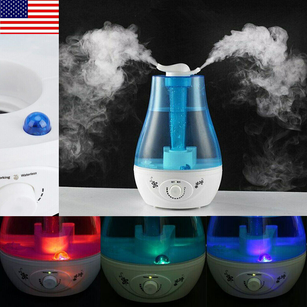 3L Ultrasonic Cool Mist Humidifier Quiet Oil Diffuser Bedroom Office w/LED Light