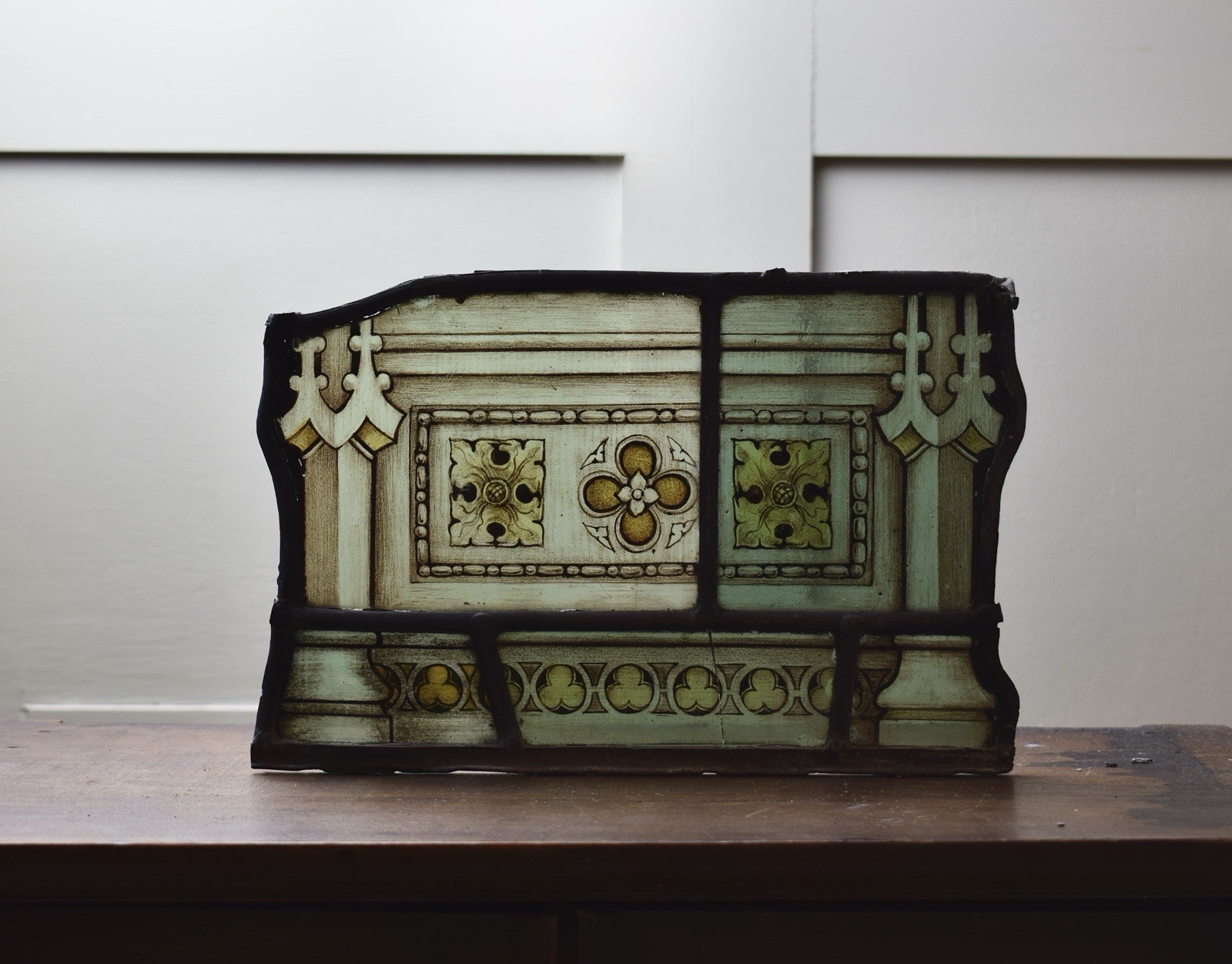 Late 19th Century Gothic Revival Painted Stained Glass Fragment