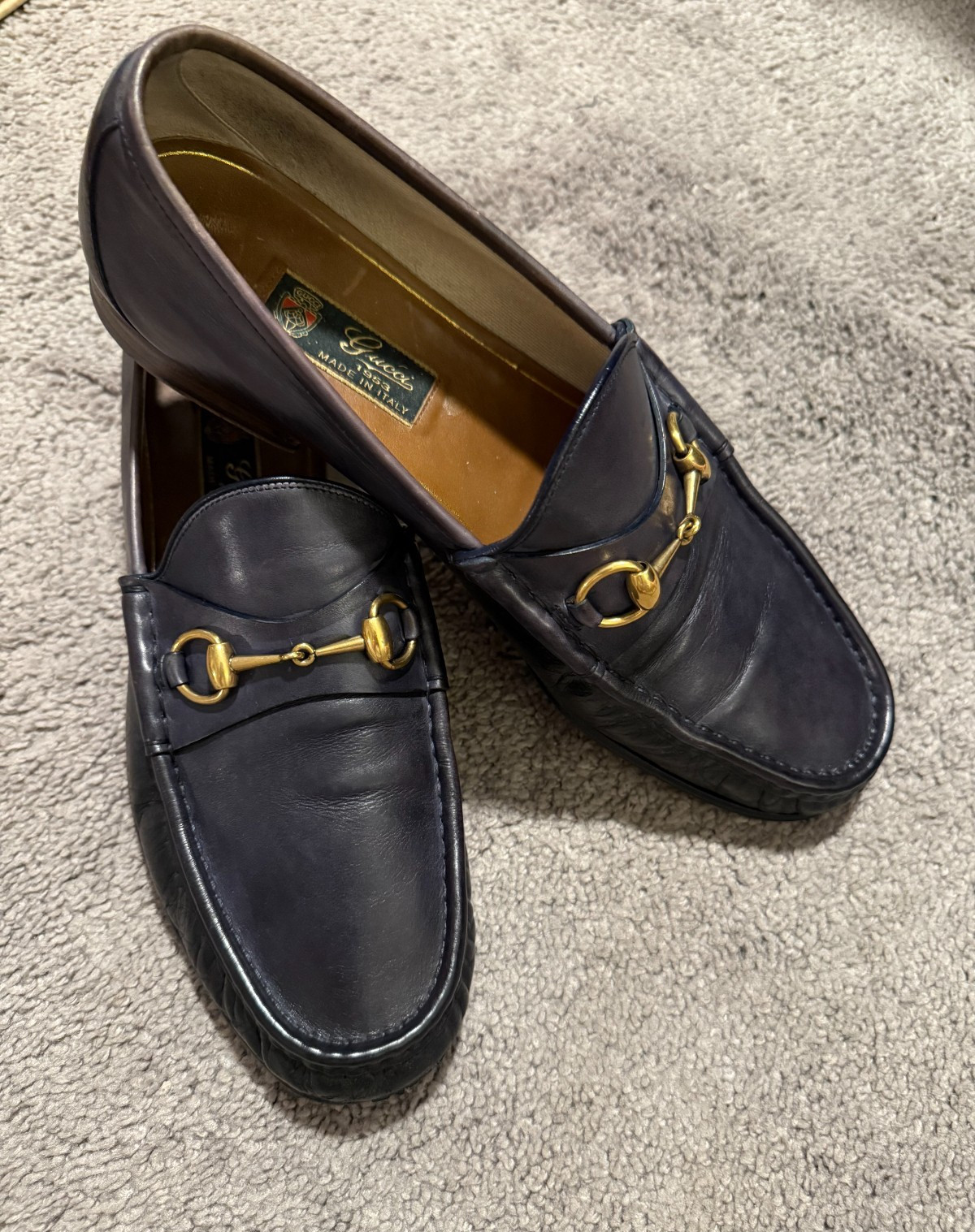 Gucci 1953 Horsebit Loafers Mens 11 Black Leather Gold Bit Made in Italy