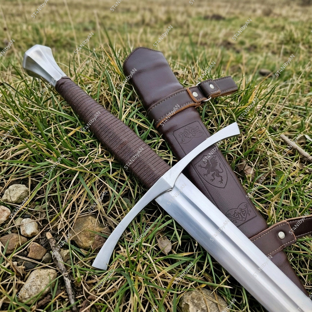 Medieval Long Sword Handmade High Carbon Steel Blade Leather Grip Fantasy Knight
