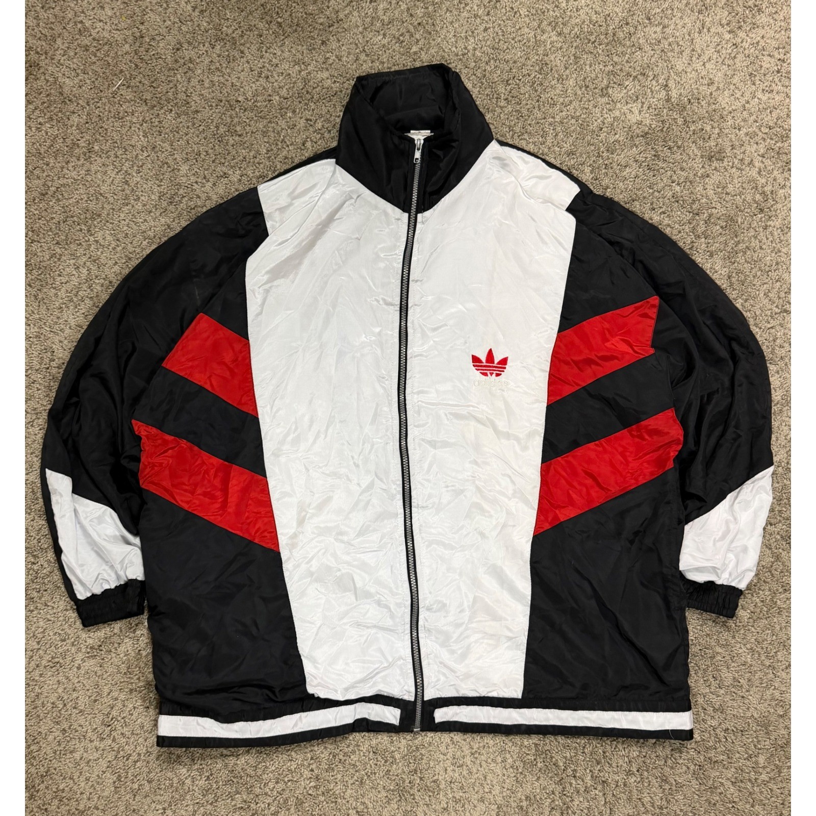 Vintage Adidas Originals Track Jacket Made in USA Black White Red Trefoil Large Vintage Adidas Originals Track Jacket Made in USA Black White Red Trefoil Large