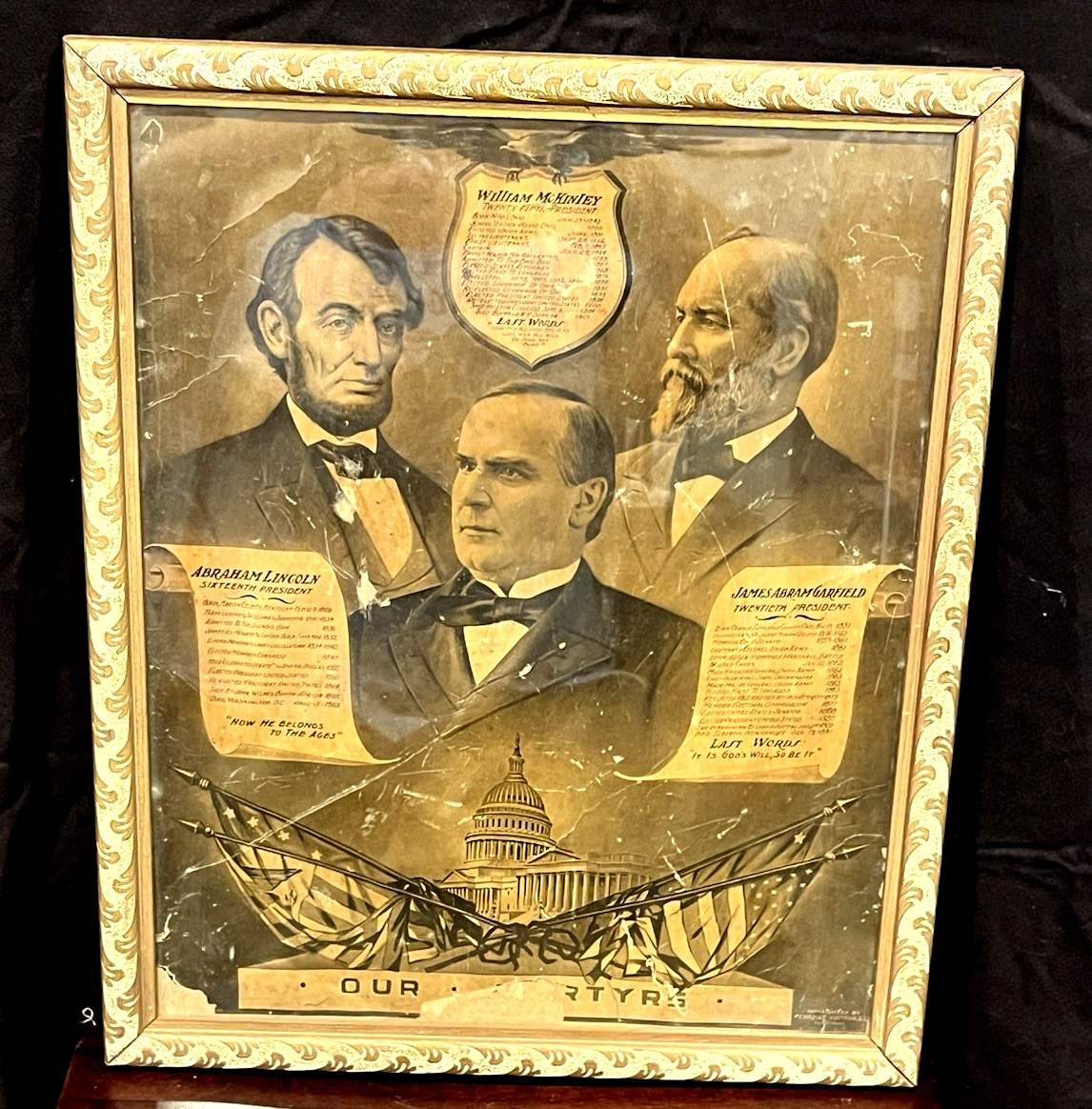 Rare Antique 1901 OUR MARTYRS Abe Lincoln/McKinley/Garfield ART Framed Print (EY Rare Antique 1901 OUR MARTYRS Abe Lincoln/McKinley/Garfield ART Framed Print (EY