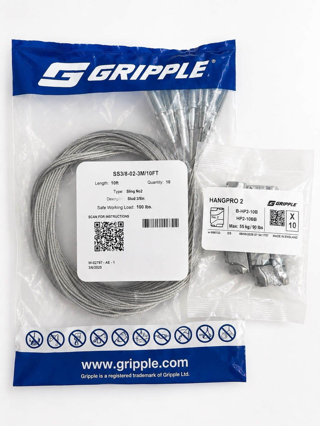 Gripple Sling HangPro 2 10ft Steel Stud 3/8in Kit 10 Pack SS3/8-02-3M/10FT Gripple Sling HangPro 2 10ft Steel Stud 3/8in Kit 10 Pack SS3/8-02-3M/10FT