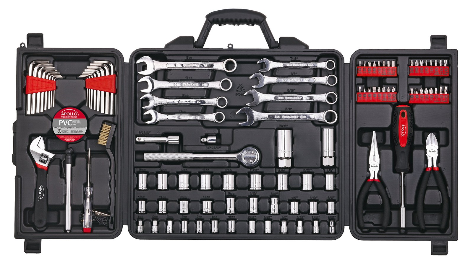 Apollo Tools 101 Piece Mechanic Tool Set For Roadside Emergencies. Sae And