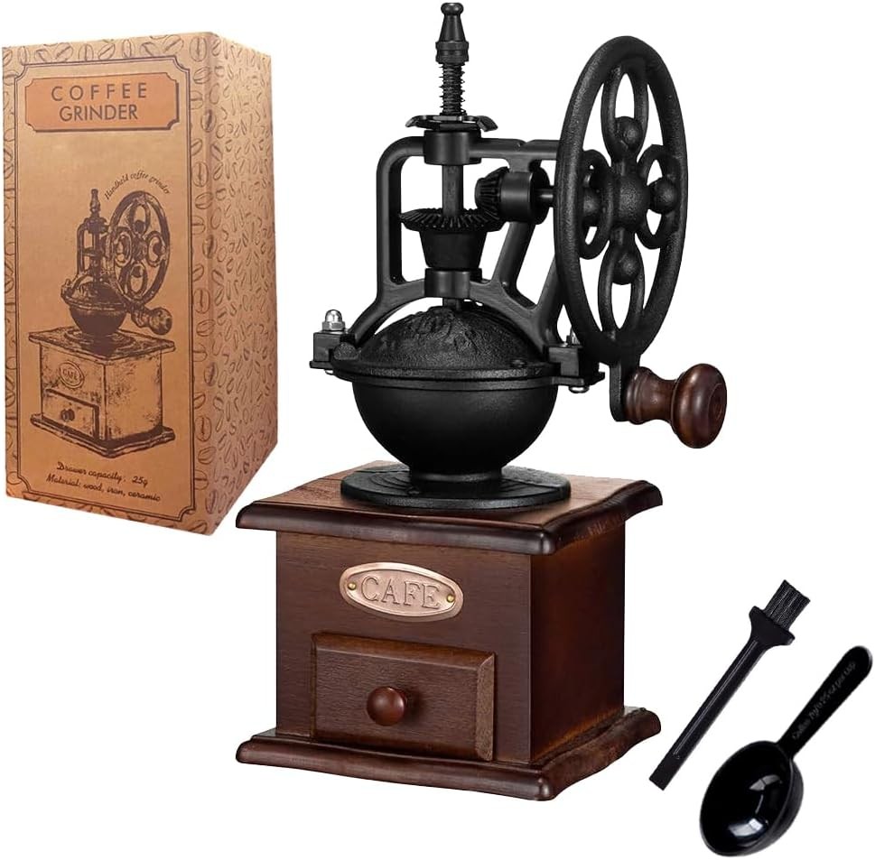 Antique Vintage Manual Coffee Grinder Hand Crank Wooden Coffee Bean Grinder Mill