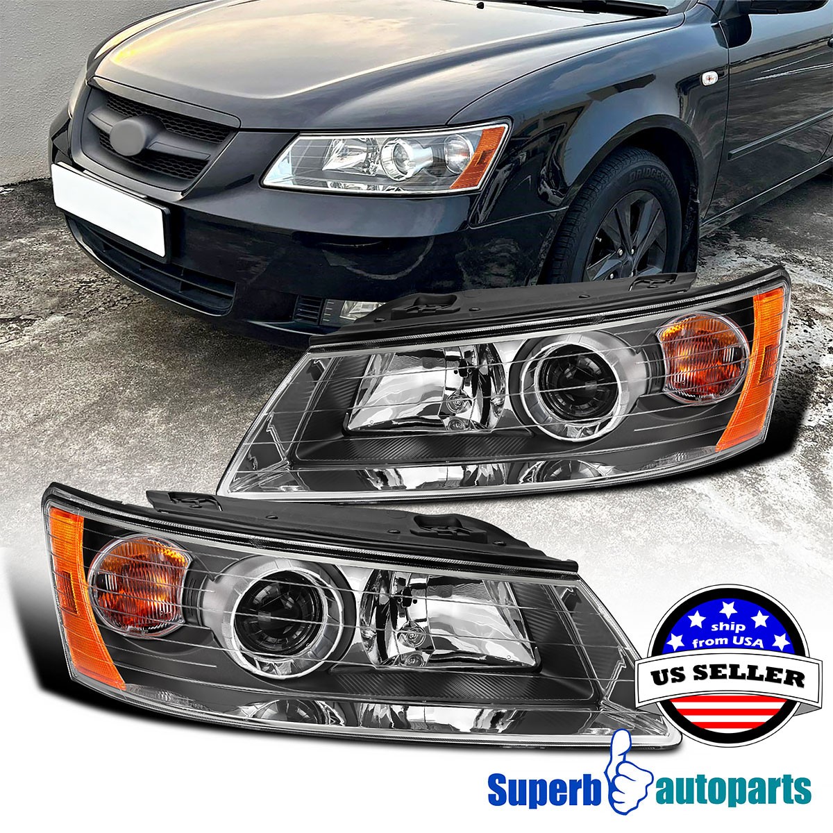 For 2006-2008 Hyundai Sonata Headlights Left+Right Pair Replacement For 2006-2008 Hyundai Sonata Headlights Left+Right Pair Replacement