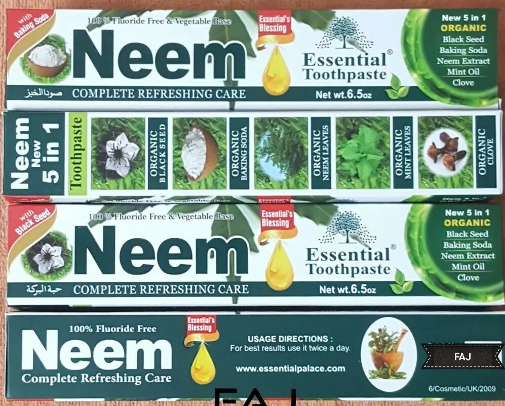 12 Tube NEEM Toothpaste 5 in 1 Essential Palace 100%Fluoride Free,Vegetable Base