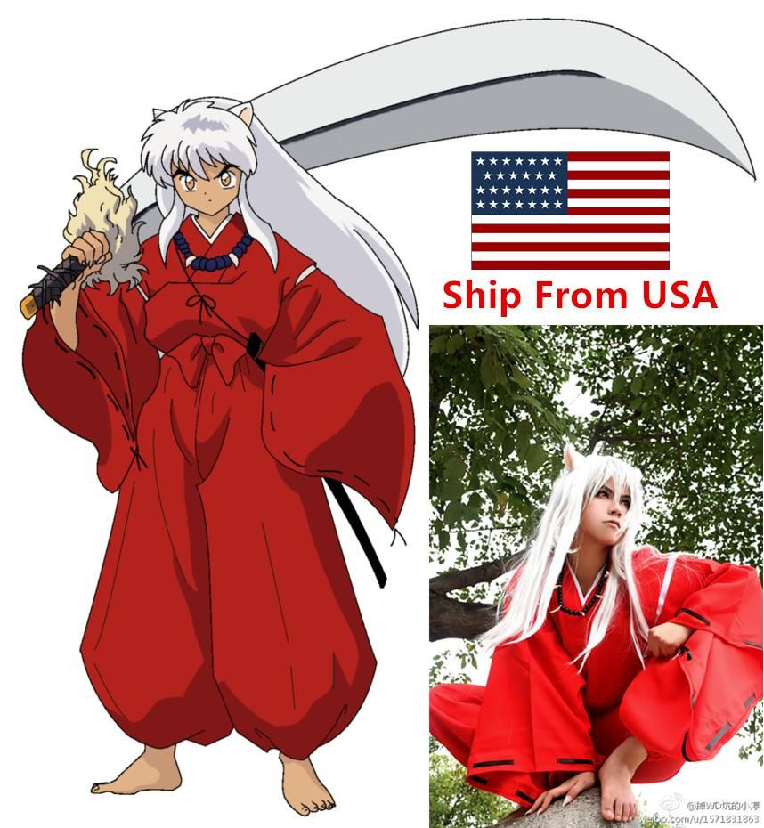 INUYASHA Half Demon Red Kimono Suit Outfit Adult Costume for Cosplay & Halloween