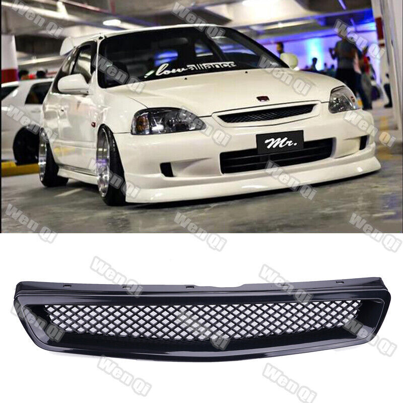 For 1999-2000 Honda Civic JDM Type R Black Mesh Front Hood Grille Grill 99-20 For 1999-2000 Honda Civic JDM Type R Black Mesh Front Hood Grille Grill 99-20