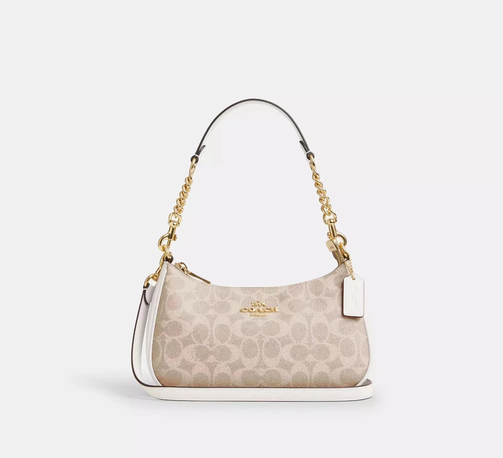 COACH Teri Shoulder Bag In Signature Canvas Gold/Sand/White Chalk New Outlet COACH Teri Shoulder Bag In Signature Canvas Gold/Sand/White Chalk New Outlet