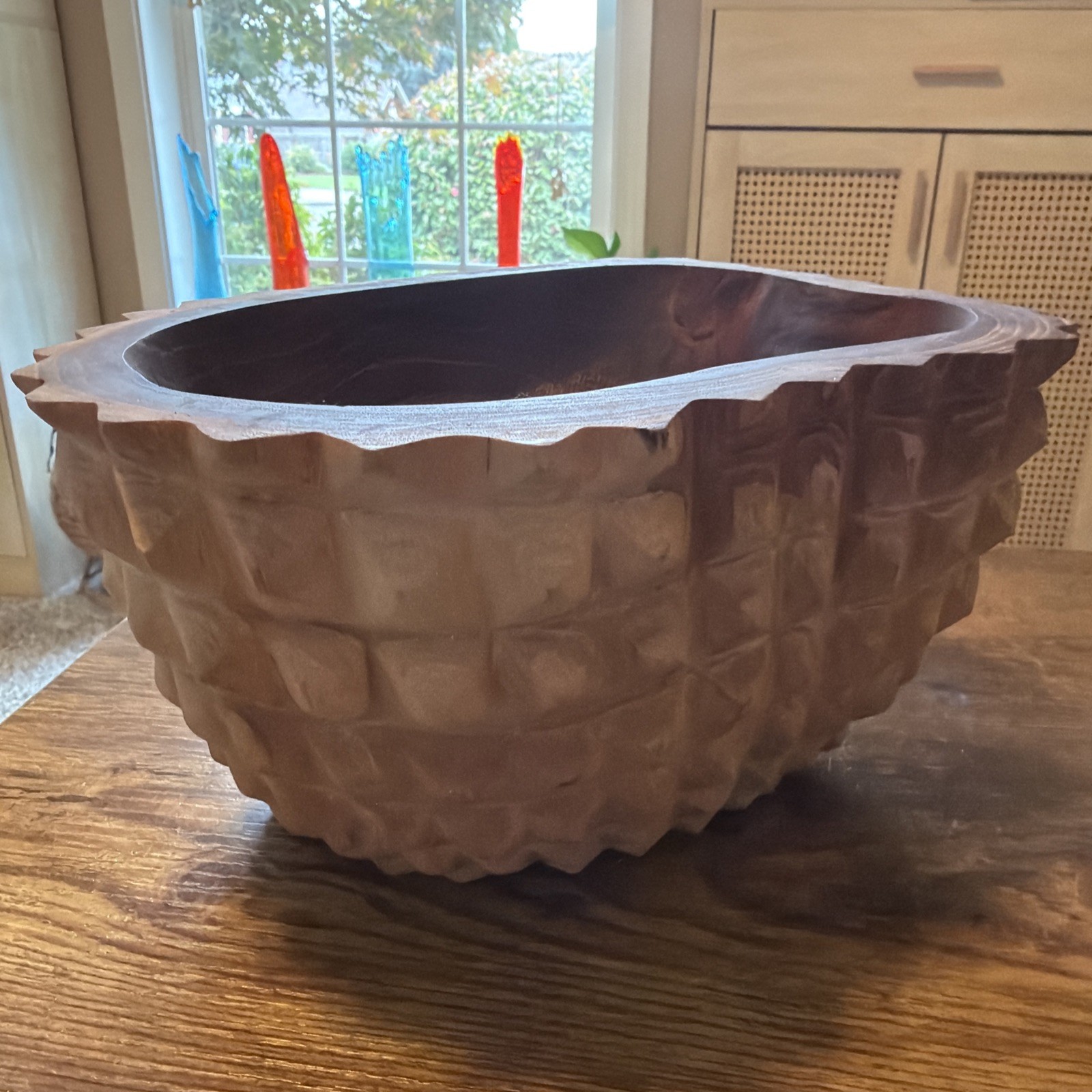 Vintage Tramp Primitive Art Textured Handmade Folk Wood Bowl Vintage Tramp Primitive Art Textured Handmade Folk Wood Bowl