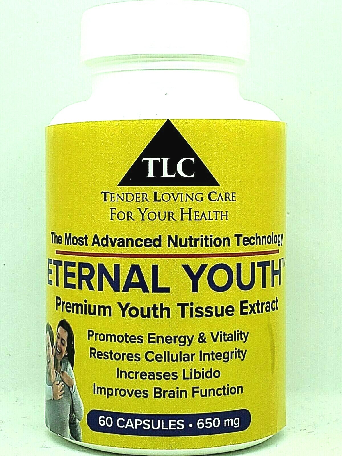 YOUNG TISSUE EXTRACT TLC ETERNAL YOUTH 650mg 60 Caps ANTI AGING FORMULA -POTENT