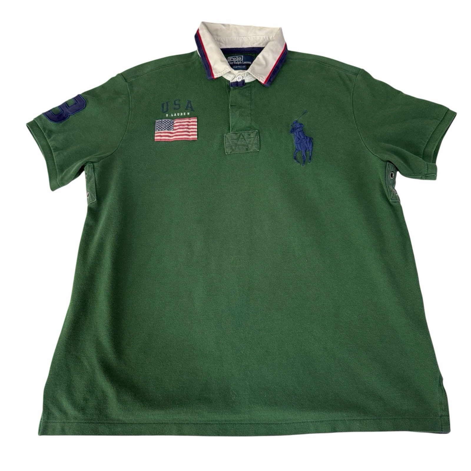 Vintage Polo Ralph Lauren Polo Shirt USA Flag Big Pony Custom Fit Rugby Mens XL Vintage Polo Ralph Lauren Polo Shirt USA Flag Big Pony Custom Fit Rugby Mens XL