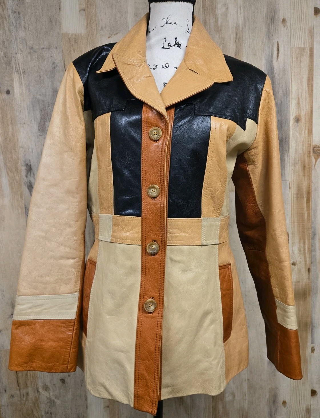 Vintage American Base Patchwork Leather Jacket Womens XL Collared Rare Style Vintage American Base Patchwork Leather Jacket Womens XL Collared Rare Style