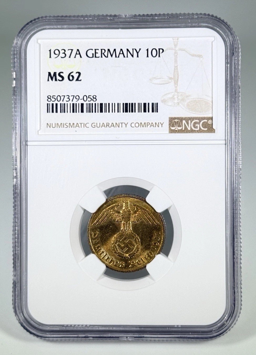 1937A GERMANY 10P NGC MS 62 Low Pop of 2 1937A GERMANY 10P NGC MS 62 Low Pop of 2