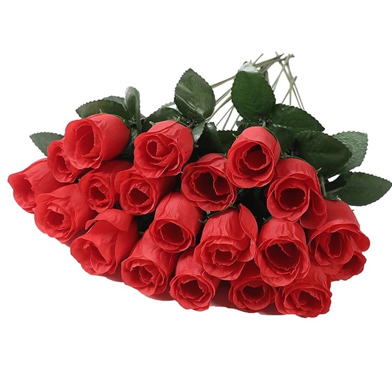 30Pcs Red Silk Roses Artificial Flowers Realistic Bouquet Home Decor valentine