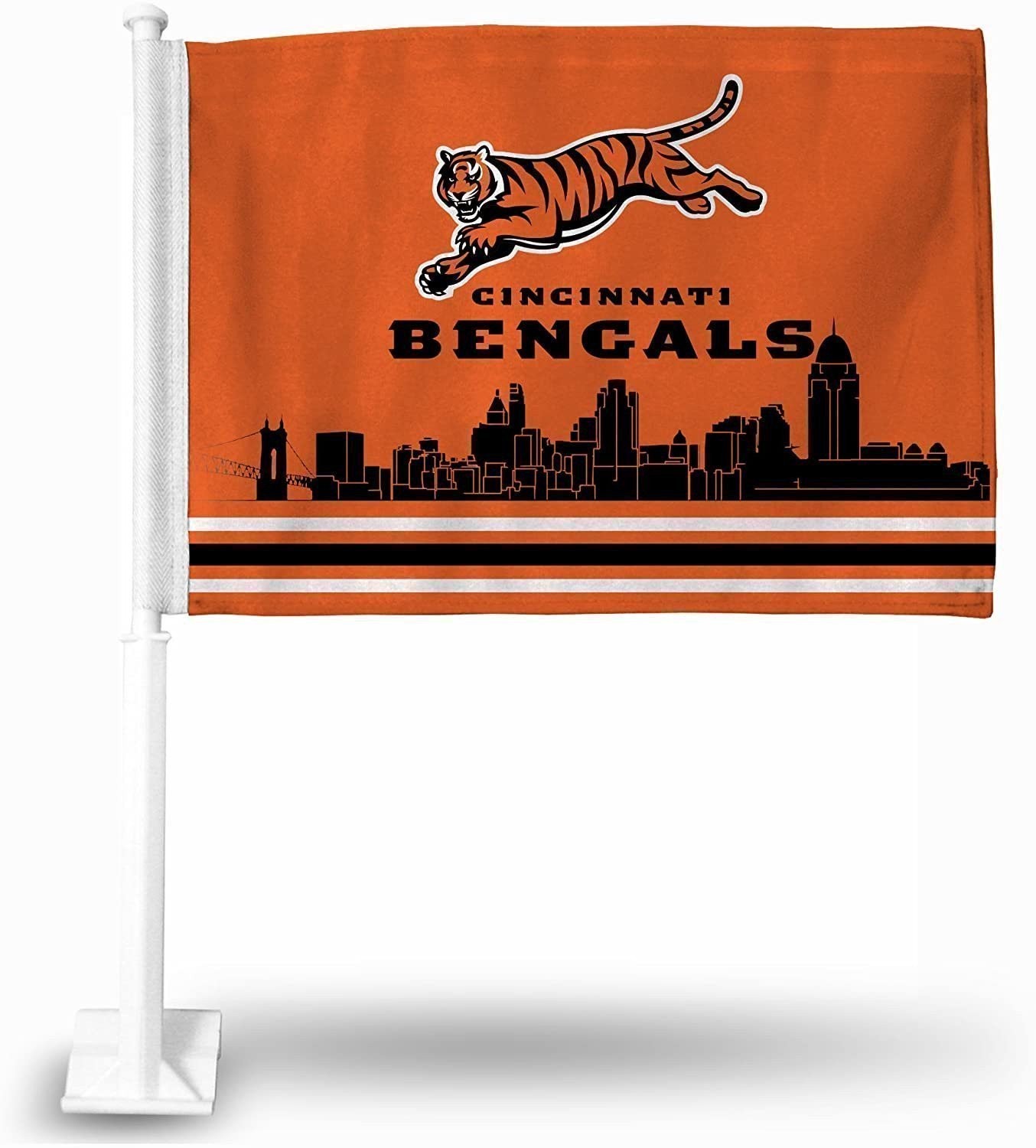 Cincinnati Bengals Car Flag with Display Pole City Skyline Design Cincinnati Bengals Car Flag with Display Pole City Skyline Design