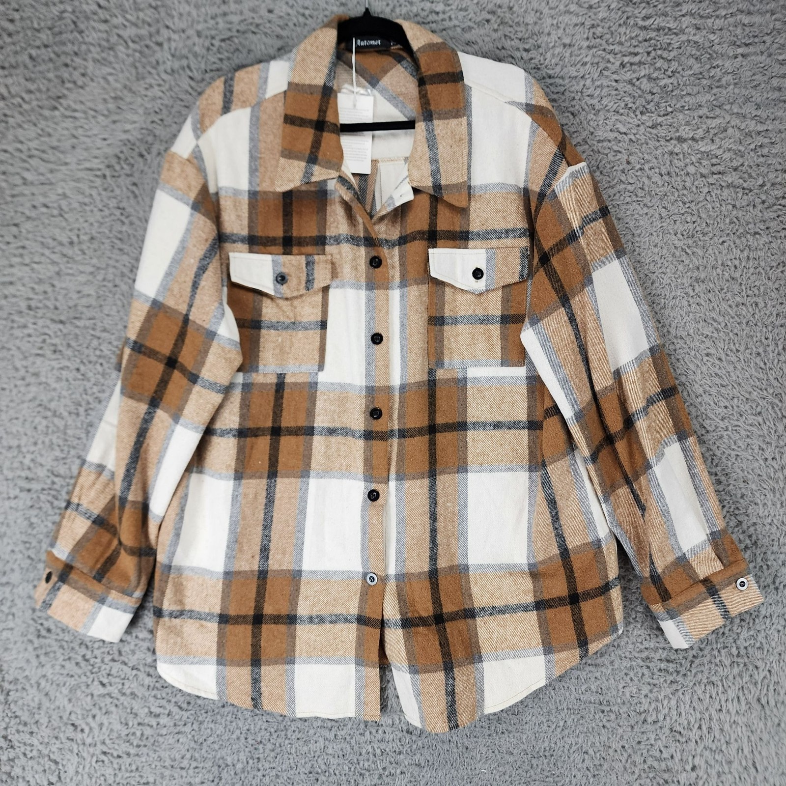 Automet Shirt Womens 2XL Brown Plaid Flannel Long Sleeve Button Up *NWT*