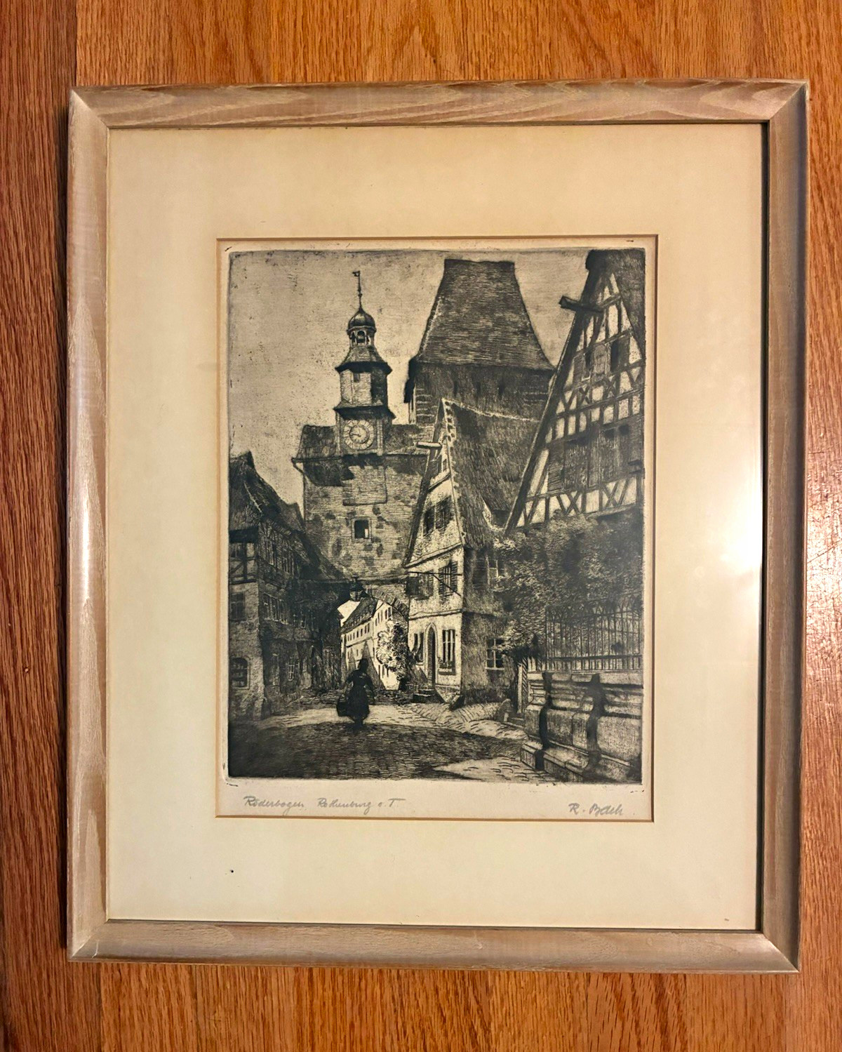 Vintage Reinhold Bach Signed Etching – Rothenburg ob der Tauber Germany Framed