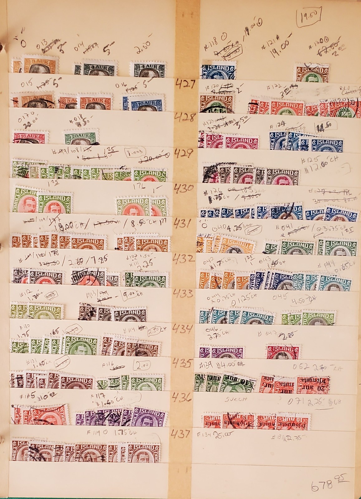 Iceland stamps on stock pages Scott CV $1970 Iceland stamps on stock pages Scott CV $1970