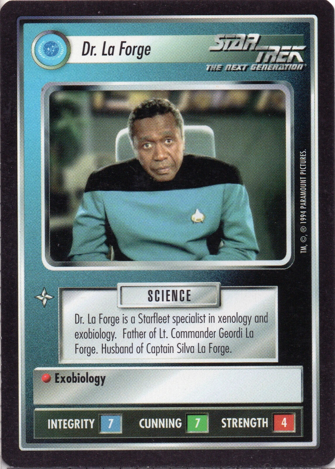 Star Trek CCG Dr. La Forge Near-Mint/NM Rare – Premier Limited 1994