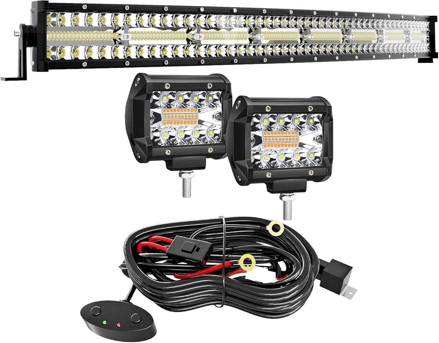 Terrain Vision 32in Triple Row Curved LED Light Bar 2x4in Strobe Pods Terrain Vision 32in Triple Row Curved LED Light Bar 2x4in Strobe Pods