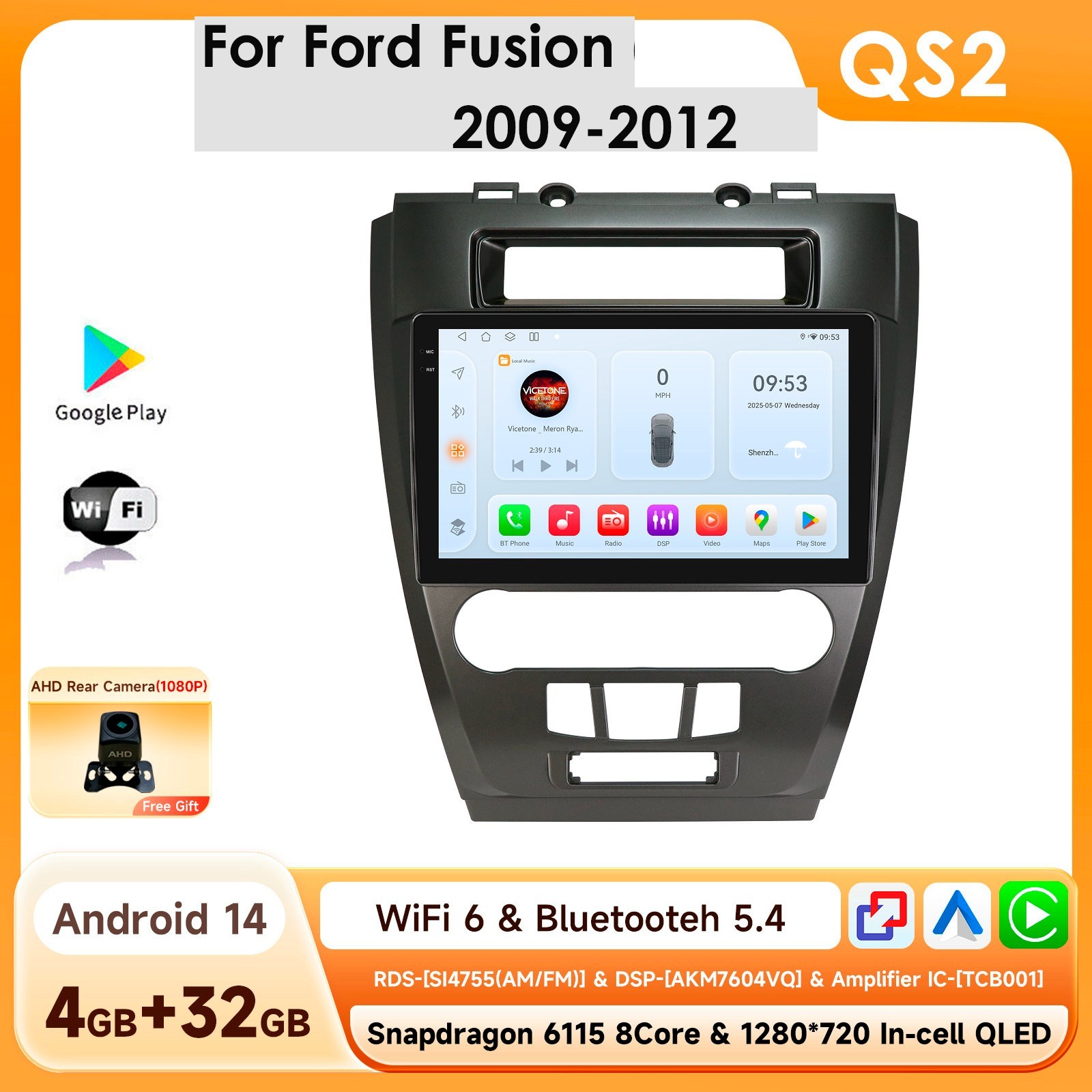 For 2009-2012 FORD FUSION APPLE CARPLAY ANDROID AUTO CAR STEREO RADIO GPS WIFI