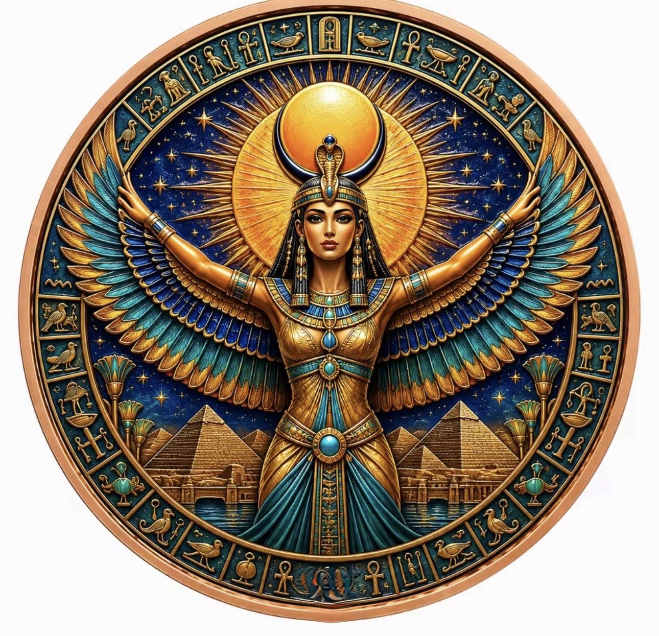 5 OZ .999 FINE COPPER — EGYPTIAN GODDESS & SACRED SCARAB