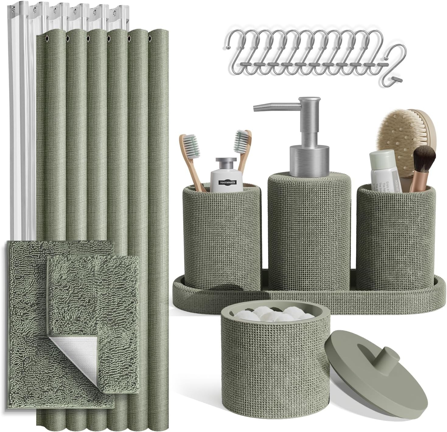 Sage Green Bathroom Set Bathroom Sets W/ Shower Curtain & Rugs 21 PC Bathroom